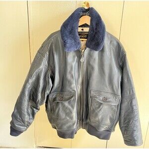 SCHOTT NYC G-1 Vintage Lambskin Leather Flight Jacket Navy Blue